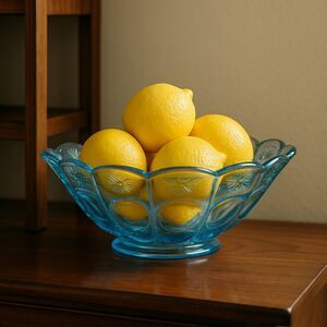 Fenton Moon & Stars Blue Glass Bowl – Vintage 1990s